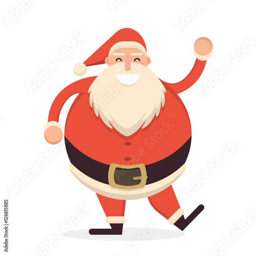 Santa Claus dancing and waving his hand in greeting pose. Cute c