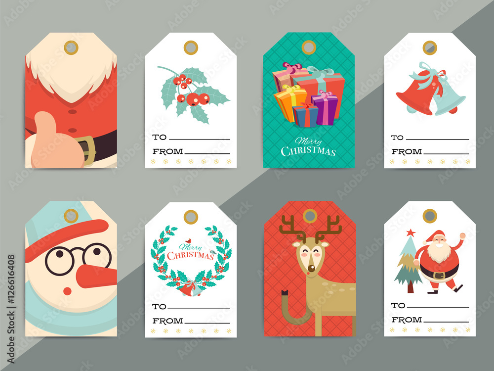 Fototapeta premium Christmas gift tags template set. Vector printable xmas box or l