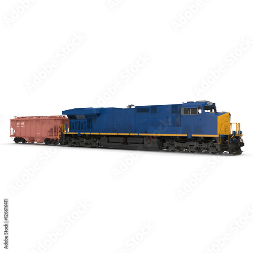 Freight train with hopper car on white. 3D illustration