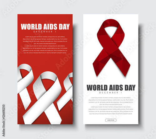 A set of vertical web banners (flyers). Templates with a white and red ribbon for World AIDS Day. Vector illustration