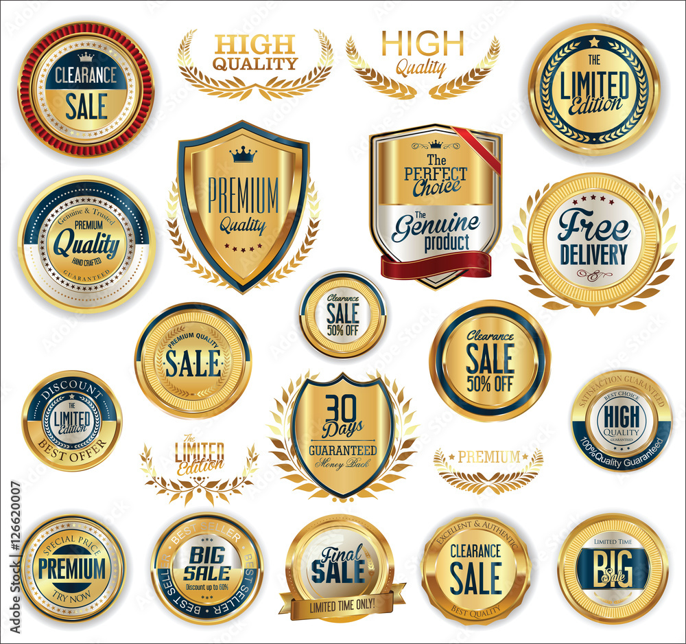 Vector medieval golden shields laurel wreaths and badges collection Vector medieval golden shields laurel wreaths and badges collection