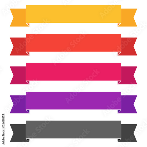 Colored ribbon banners set. Different Color Sample tapes template.