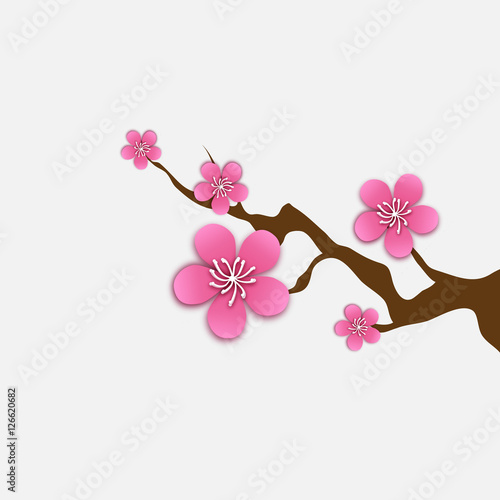 Spring Cherry blossom. Pink beautiful sakura branch with papercraft flowers.