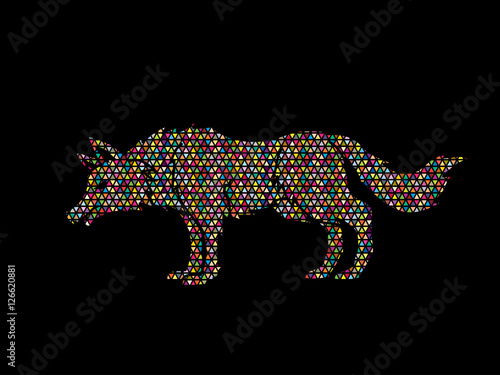 Wolf standing designed using colorful mosaic pattern graphic vector