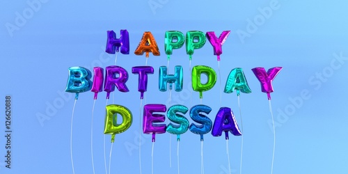 Happy Birthday Dessa card with balloon text - 3D rendered stock image. This image can be used for a eCard or a print postcard. photo