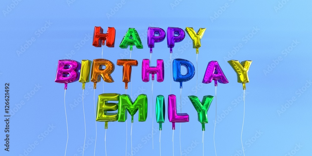 Happy Birthday Emily card with balloon text 3D rendered stock image