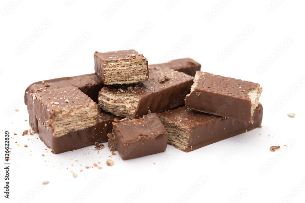 chocolate wafer blocks on a white background chocolate wafer blocks on a white background