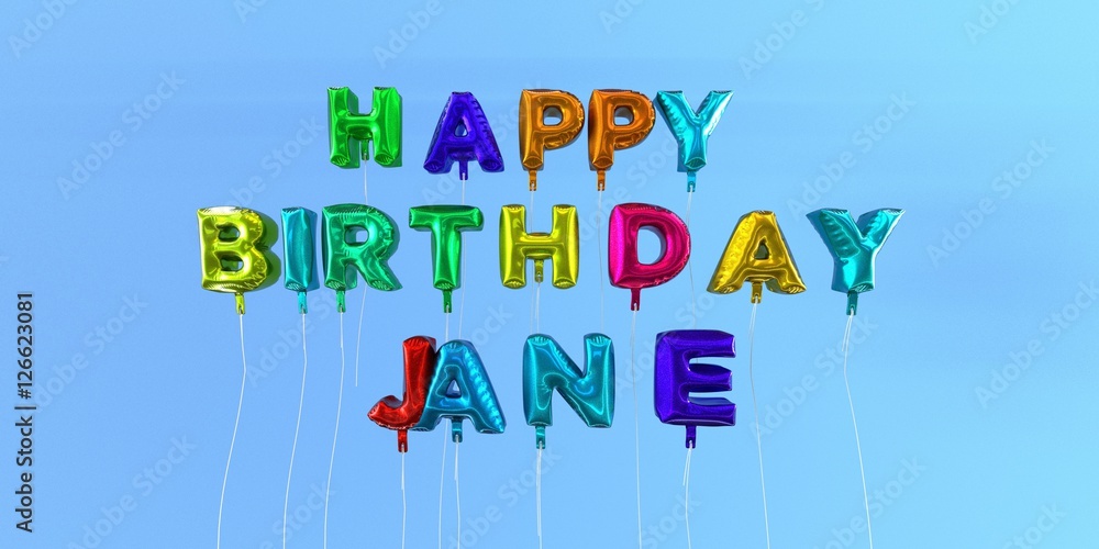 Happy Birthday Jane card with balloon text 3D rendered stock image