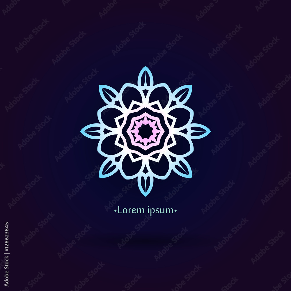 Gradient gentle blue logo. Dark background. Mandala. Icons, business, invitation Gradient gentle blue logo. Dark background. Mandala. Icons, business, invitation