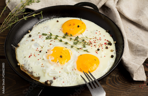 fried eggs in a pan