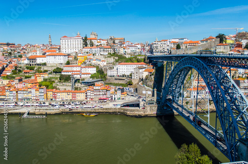 Old Porto cityscape skyline with Dom Luis I Bridge and Douro River in Porto, Portugal