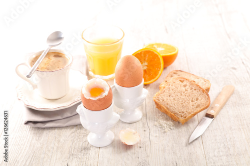 healthy breakfast with egg,bread and orange juice