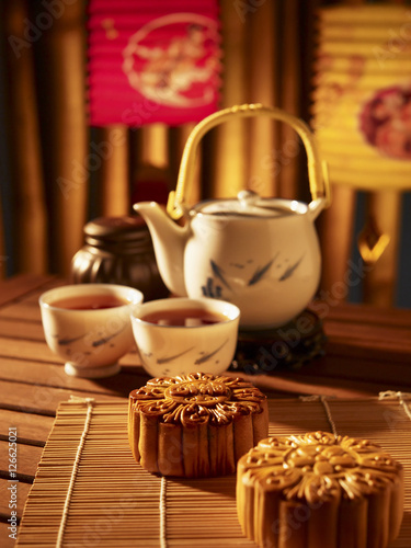 Chinese tea and moon cakes