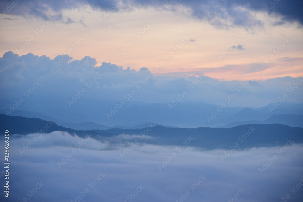 Landscape Mountain and mist in the morning at Doi Pha Chu in Si Nan National Park, Nan Province, Thailand Landscape Mountain and mist in the morning at Doi Pha Chu in Si Nan National Park, Nan Province, Thailand