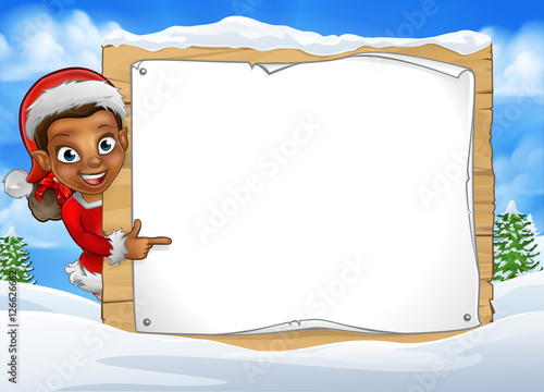 Christmas Elf Snow Scene Landscape Sign