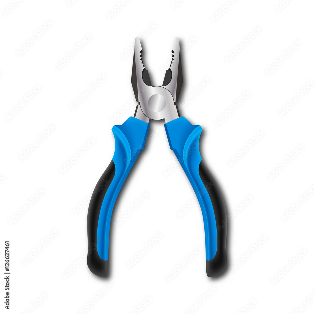 Realistic vector illustration of pliers on a white background. Hand tools for repair, construction and maintenance Realistic vector illustration of pliers on a white background. Hand tools for repair, construction and maintenance