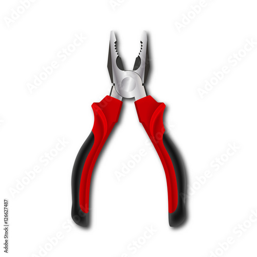 Realistic vector illustration of pliers on a white background. Bench and mounting tool for repair, construction and service