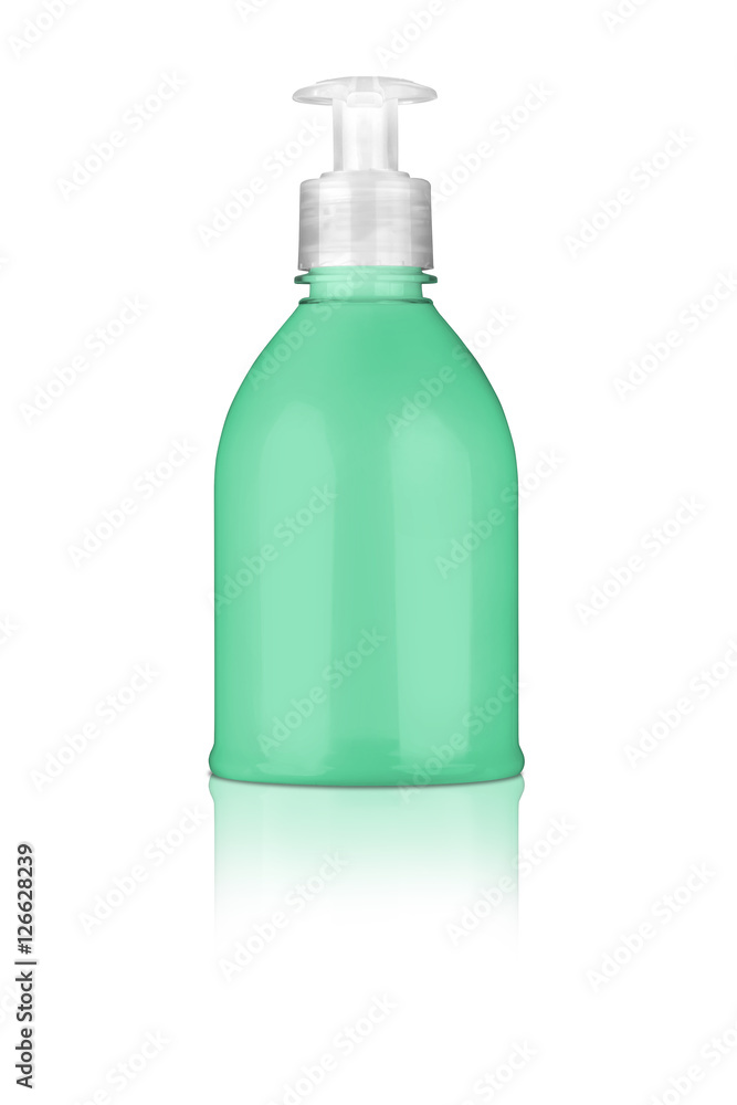 Hand lotion green plastic bottle, with nice reflection on the su Hand lotion green plastic bottle, with nice reflection on the su