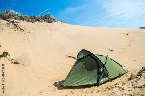 Camping in the sand dune in Alentejo, Portugal