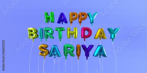 Happy Birthday Sariya card with balloon text - 3D rendered stock image. This image can be used for a eCard or a print postcard. photo