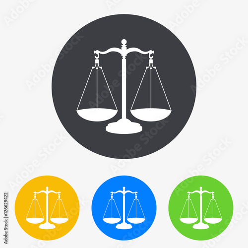 Icono plano balanza en circulo varios colores