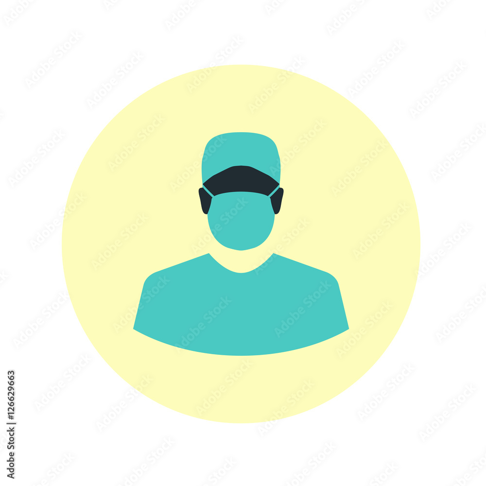 Icono plano silueta cirujano en circulo amarillo Icono plano silueta cirujano en circulo amarillo