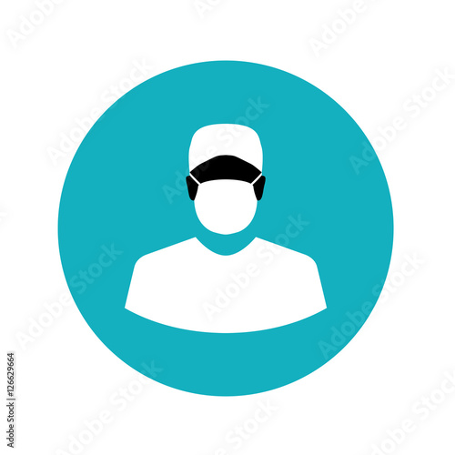 Icono plano silueta cirujano Icono plano silueta cirujano en circulo azul