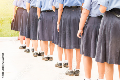 Thailand secondary education girl students are standing in line