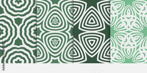 Set of seamless vintage floral green color pattern. geometric ornament. Flower style. Vector illustration. Texture for design