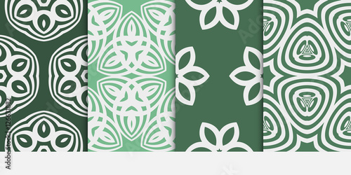Set of seamless vintage floral green color pattern. geometric ornament. Flower style. Vector illustration. Texture for design