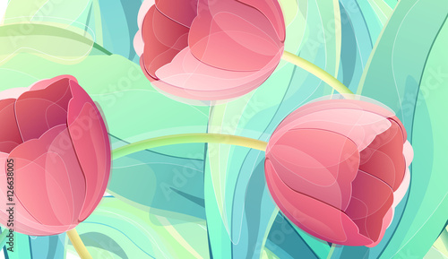 Fototapeta Naklejka Na Ścianę i Meble -  Vector red tulip flowers color background