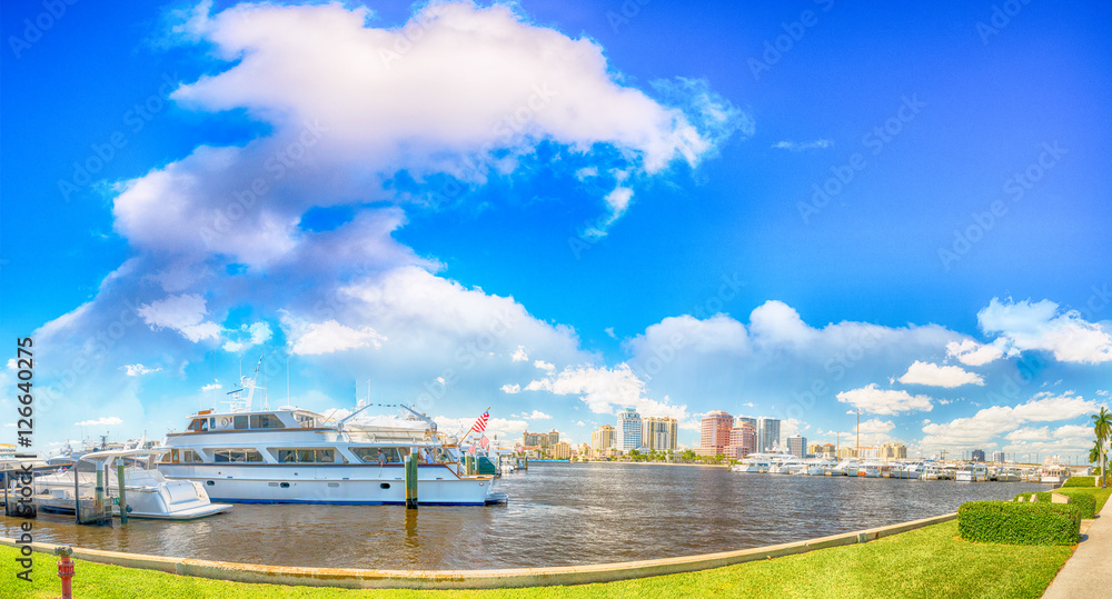 West Palm Beach, Florida. Panoramic city skyline on a beautiful
