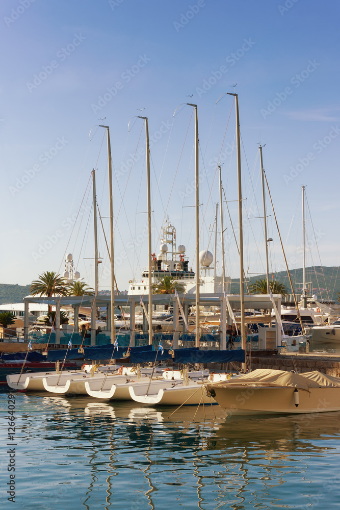 Obraz premium Port in Tivat city in autumn, Montenegro