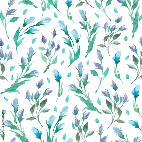 pattern of wildflowers and leaves on white background