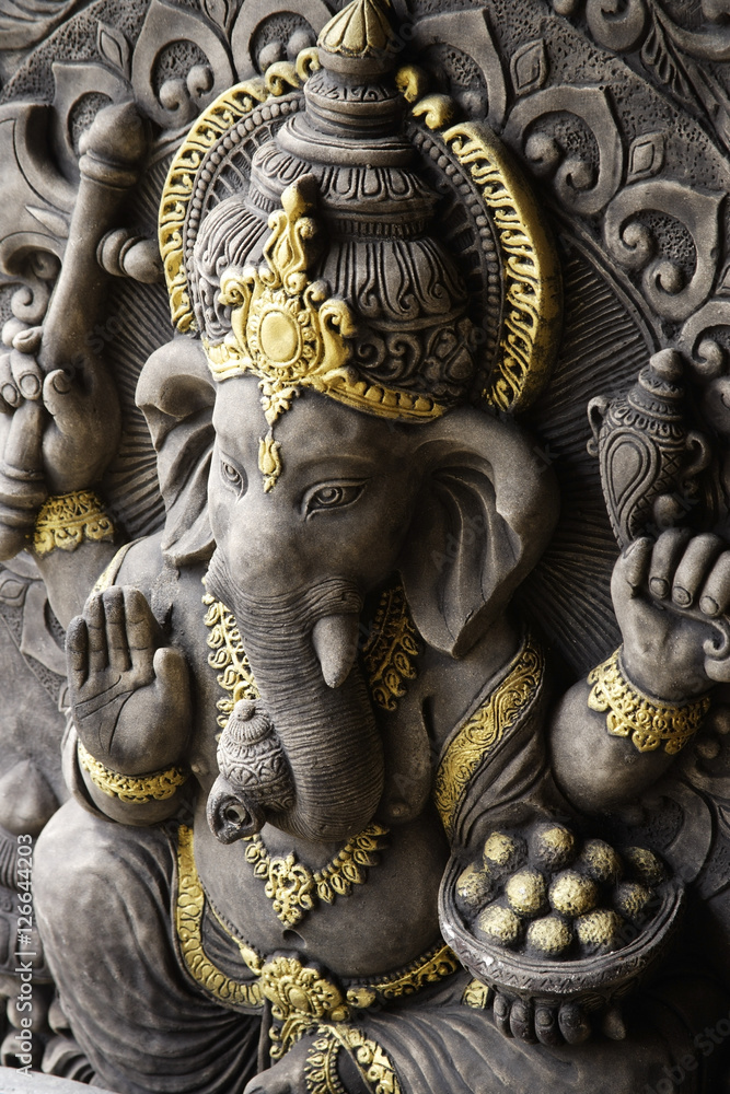 Indian God, Ganesh with gold details. Indian God, Ganesh with gold details.