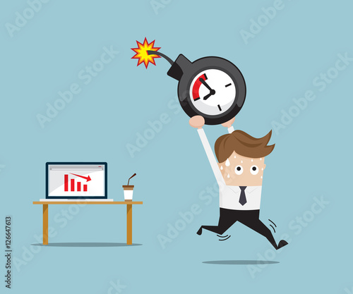 Businessman Running with Time Bomb
