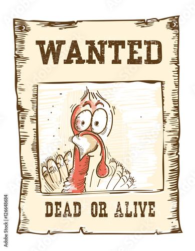 Thanksgiving turkey bird.Wanted funny illustration on old paper