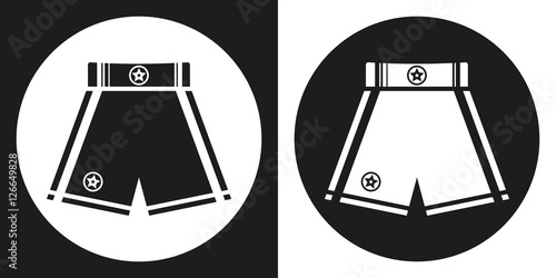 Boxing shorts icon. Silhouette boxing shorts on a black and white background. Sports Equipment. Vector Illustration.
