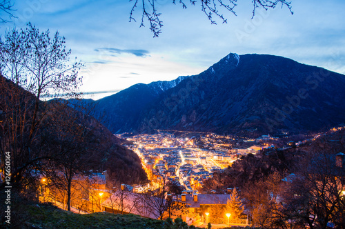 Andorra la Vella evening cityscape in Andorra la Vella, Andorra photo
