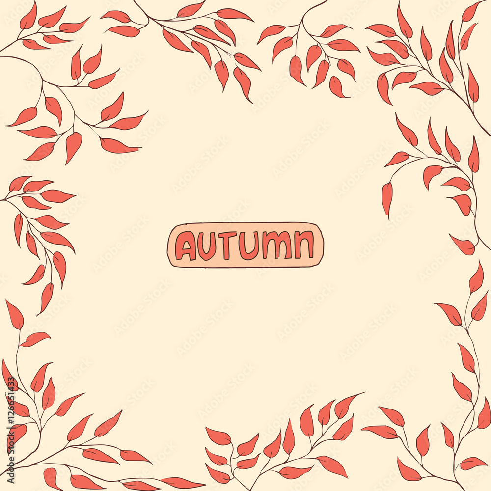 Autumn leaves. Autumnal abstract background/pattern and lettering. Hand drawn Vector Illustration