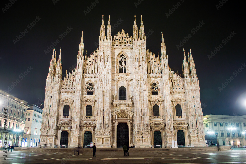 Milan Cathedral on the Piazza del Duomo (Cathedral Square) in the night in Milan, Italy