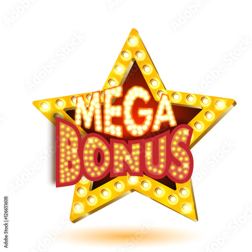 Vector illustration of banner mega bonus star with lights