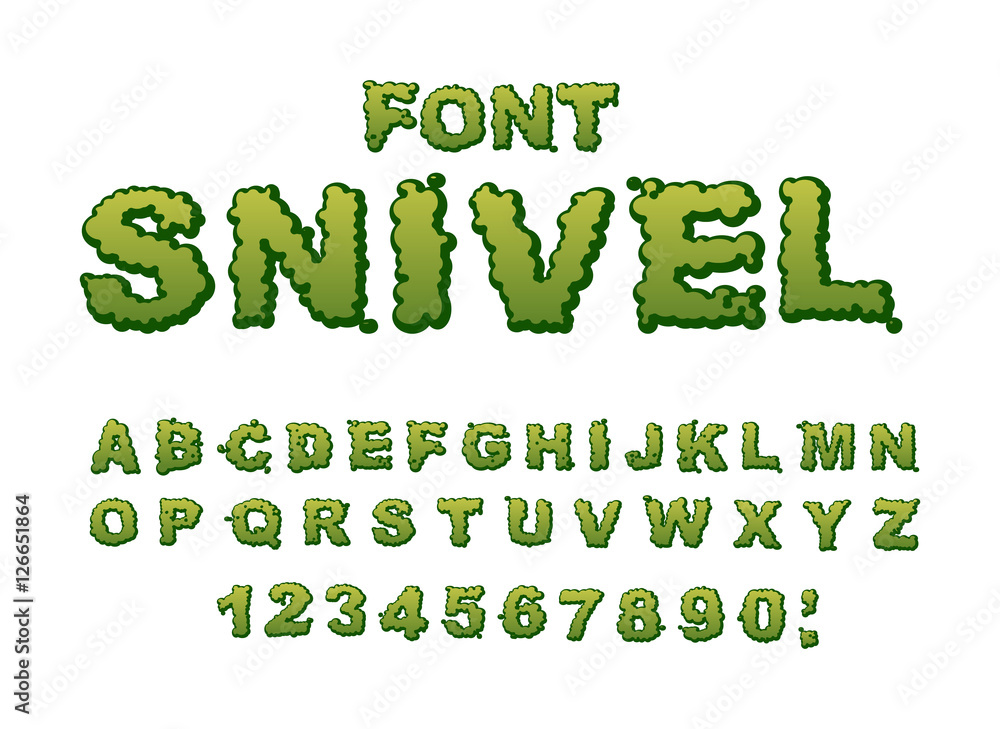 Sned Lettering Snivel font. Slippery lettering. Booger alphabet. Green slime le Stock ...