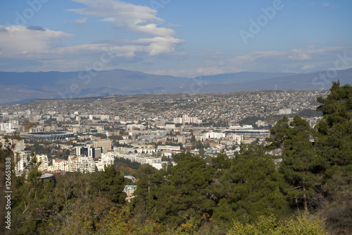 Tbilisi city center aerial view from amusement park on Mtazminda, Georgia