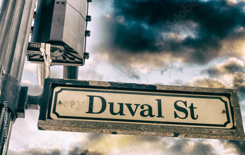 Obraz na plátne Duval street sign in Key West at sunset, Florida