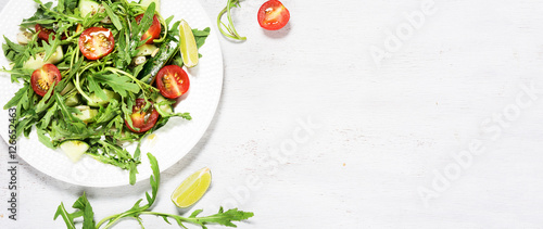 Green vegetarian salad with rocket. Template for diet recipe