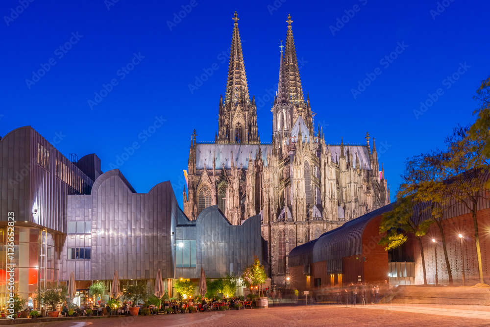 Cologne Cathedral on the east side at blue hour. Cologne, Germany.