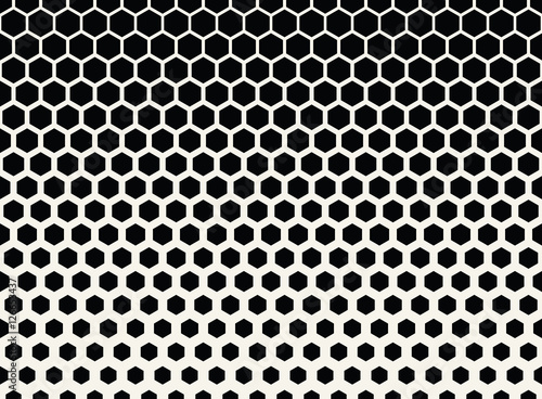 Abstract geometric black and white graphic halftone hexagon pattern