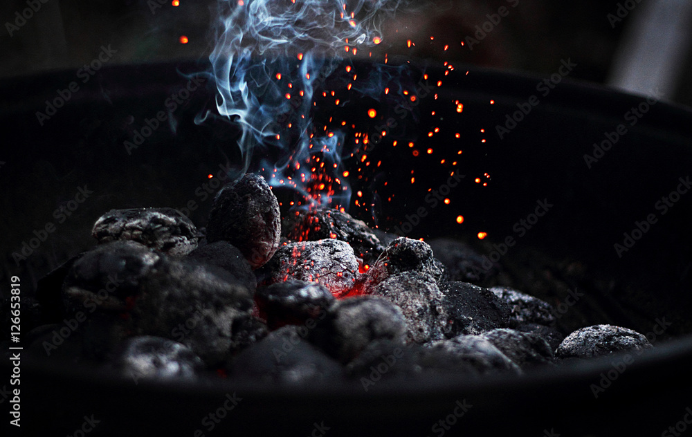 Burning charcoal - obrazy, fototapety, plakaty 