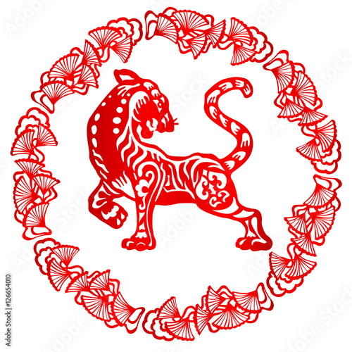 Zodiac Sign for Year of Tiger, The Chinese traditional paper-cut art